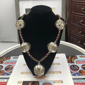 Vintage Turkmeni Bells Necklace, Afghan Tribal Necklace With Wooden Beads